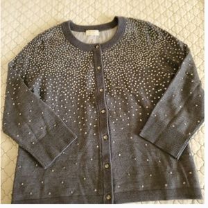 kate spade grey beaded rhinestone cardigan sweater size medium nwot